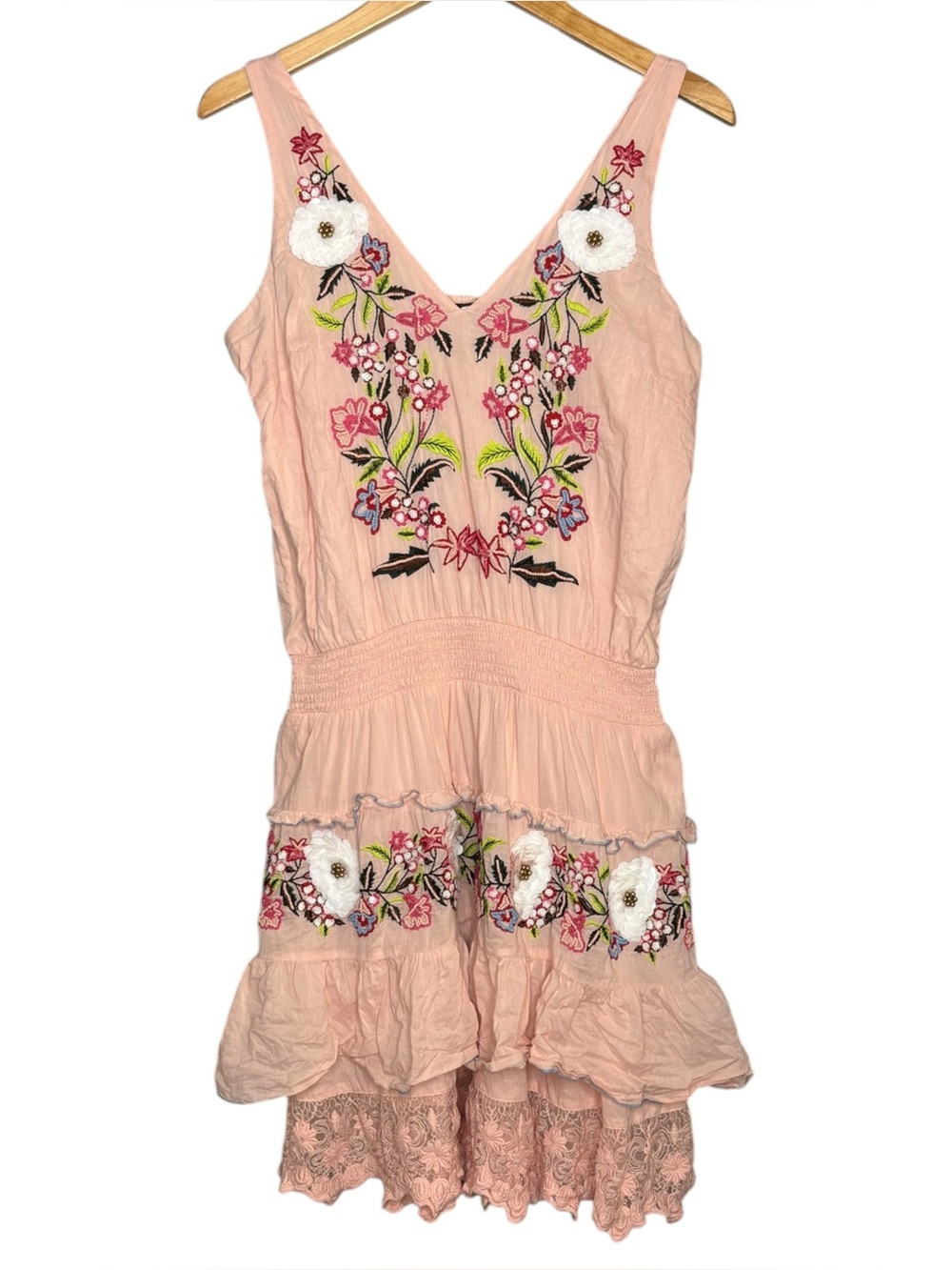 Boston Proper dress Pink Embroidered beaded Tiered women’s size medium